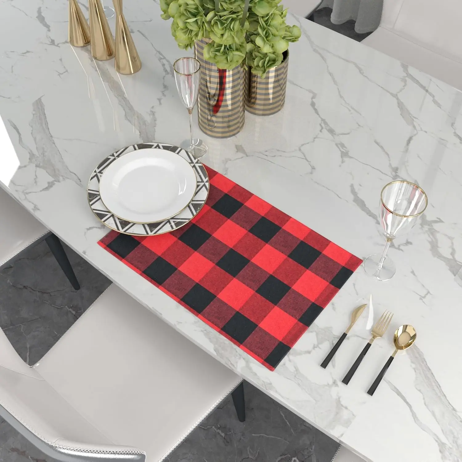 

Christmas Red Plaid Napkins Set 4/6PCS Cotton Linen Washable Xmas Table Decor for Holiday Dinner Party Festive Dinner Napkin