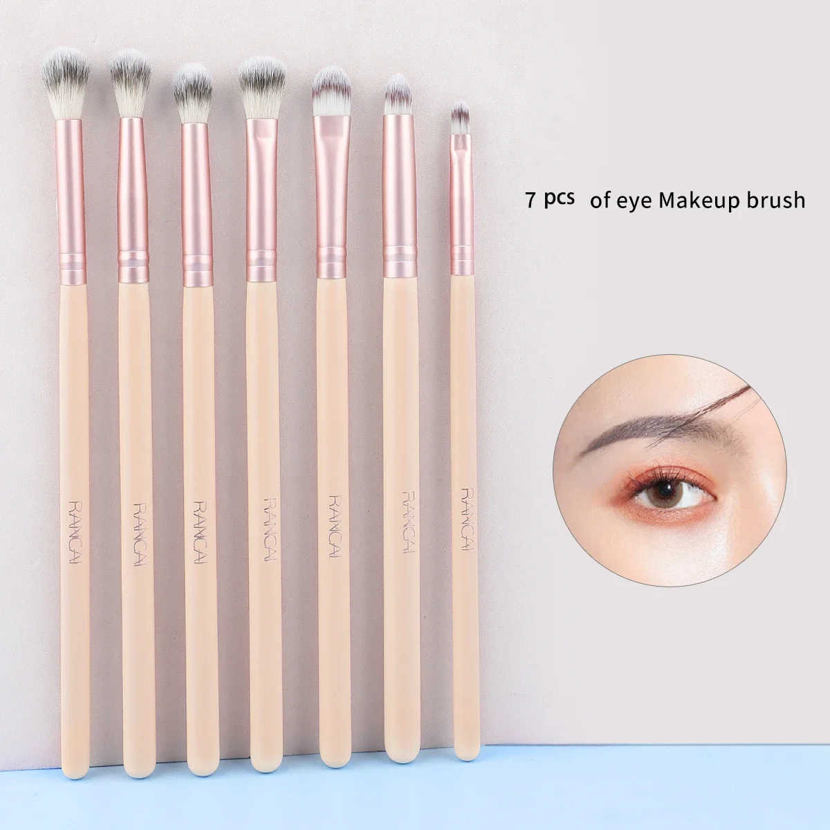 7 Uds. Kit de brochas para sombra de ojos, herramienta de maquillaje vegana con mango de madera, aplica impecable sombra de ojos y juegos de corrector