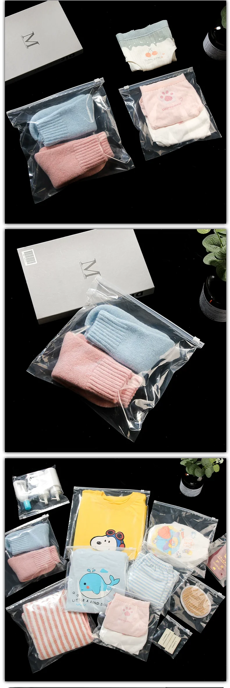 50 Stück Quadratische Transparente Reißverschlusstaschen Kleidungsverpackungsbeutel Kleiderverpackungsbeutel Unterstützen Individuelles Logo – Detail 3