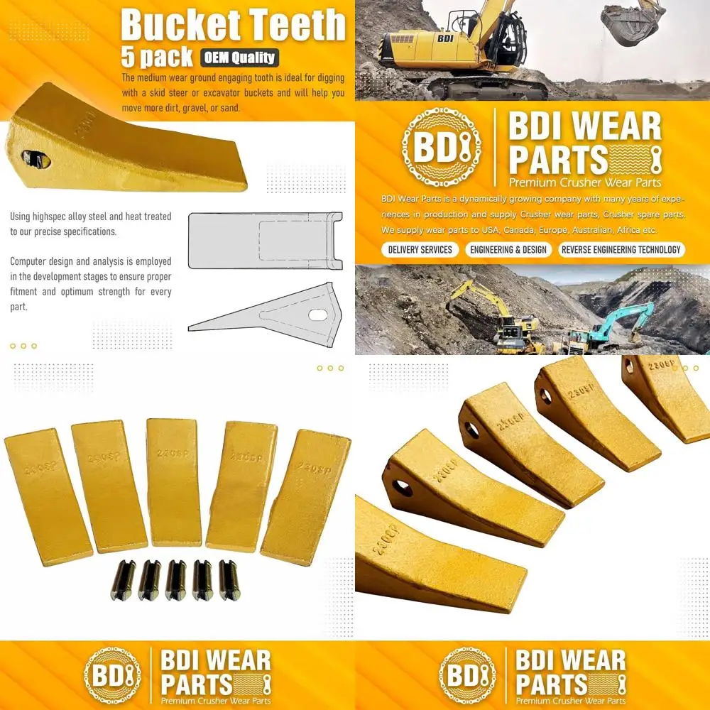 

Backhoe Bucket Teeth with T23P Pins for 23 & 230 Series Skid Steer Loaders and Excavators - 5 Pack