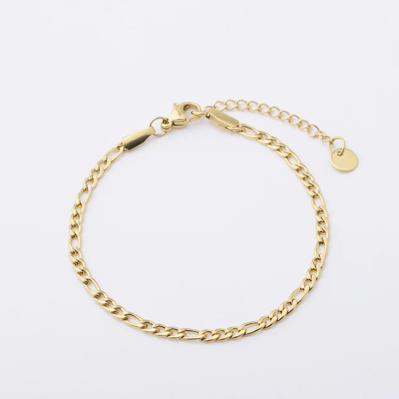 

20Pcs/Lot Stainless Steel Gold Color 3mm Thick Cuban Chain Bracelets For Men Women Fashion Jewelry Making DIY Accessories