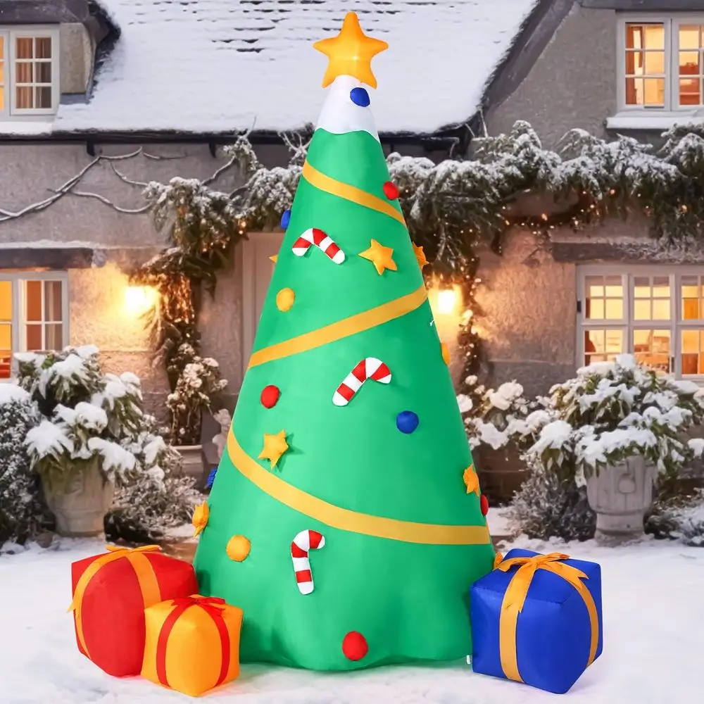 شجرة عيد الميلاد المضيئة القابلة للنفخ مع إسقاط للاحتفالات الاحتفالية - مثالية للاستخدام الداخلي والخارجي والفناء والحديقة