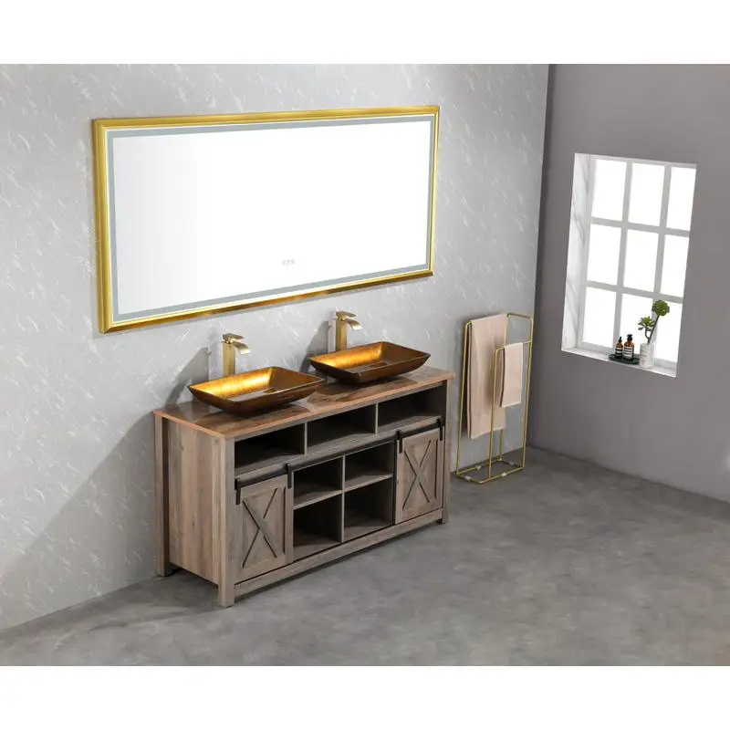 

84" W x 48" H Oversized Rectangular Black Framed LED Anti-Fog Dimmable Wall Mount Bathroom Mirror for Gym and Dance Studio,