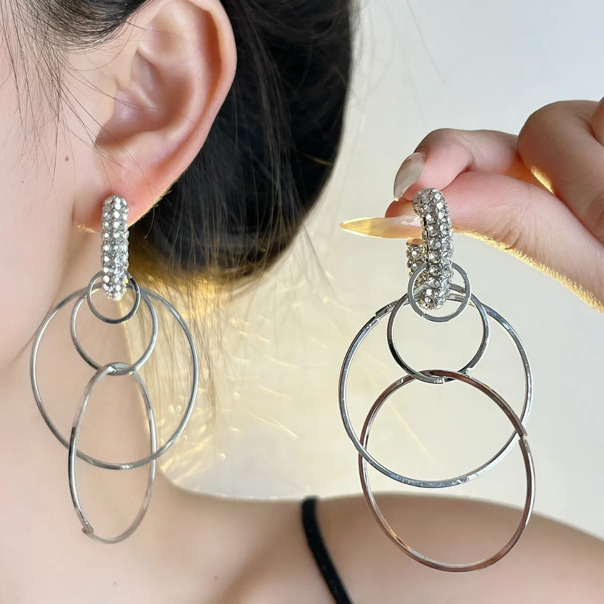 Full Diamond Multi-layered Large Hoop Earrings Retro Exaggerated Personalized Earrings  for Women Accessories Birthday Gift