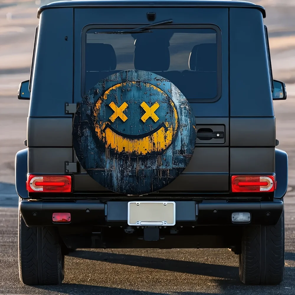 1 Stück, Reifenabdeckung, Aufbewahrungstaschen, Happy Face_ Strapazierfähiges 100 % Polyestergewebe, ohne Strom, Roadtrip für Einkaufszentrum, Parkplätze