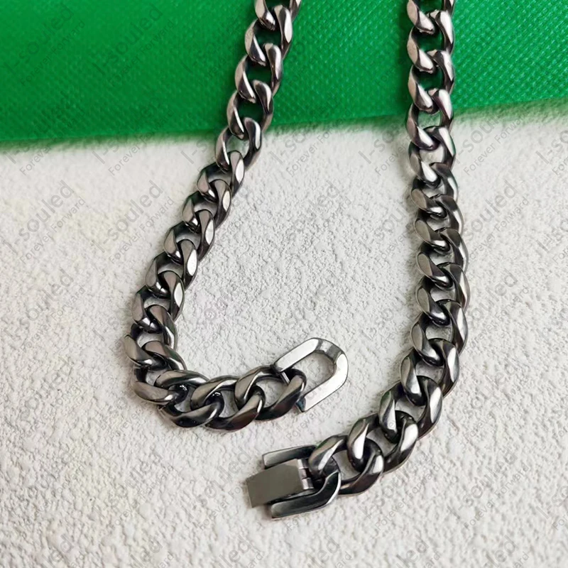 Titanium 10.5MM Curb Chain Polished Finish Men's Silver Color Necklace