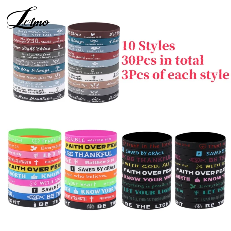 30Pcs Religious Silicone Wristbands Bulk Bible Rubber Bracelets Colorful Inspirational Christian Silicone Wristbands