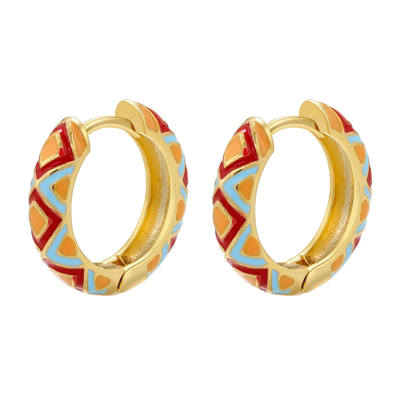 HECHENG, Creative Enamel Geometric Eyes Hoop Earrings Fashion gold color Round small Hoop Earring for women Jewelry Wholesale