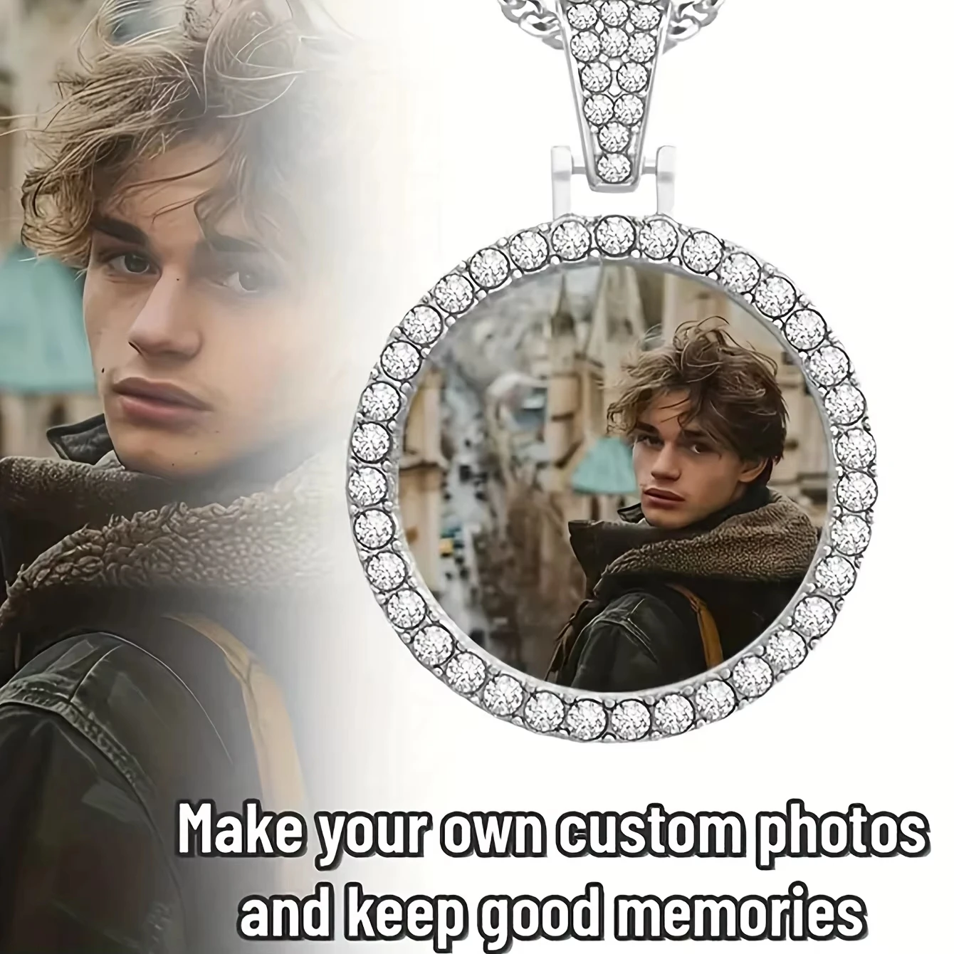 Personalisierte Foto-/Logo-Halskette Hip-Hop Runder Rahmen-Anhänger Individueller Schmuck Geschenk für Freunde & Familie Perfekt für Weihnachten – Detail 1