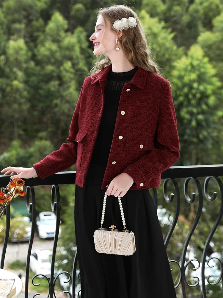 I BELIEVE YOU French Fragrance Coarse Woolen Thick Coat for Women 2024 Winter Lapel Neck Jacket Symmetric Pocket Coat 2244185878