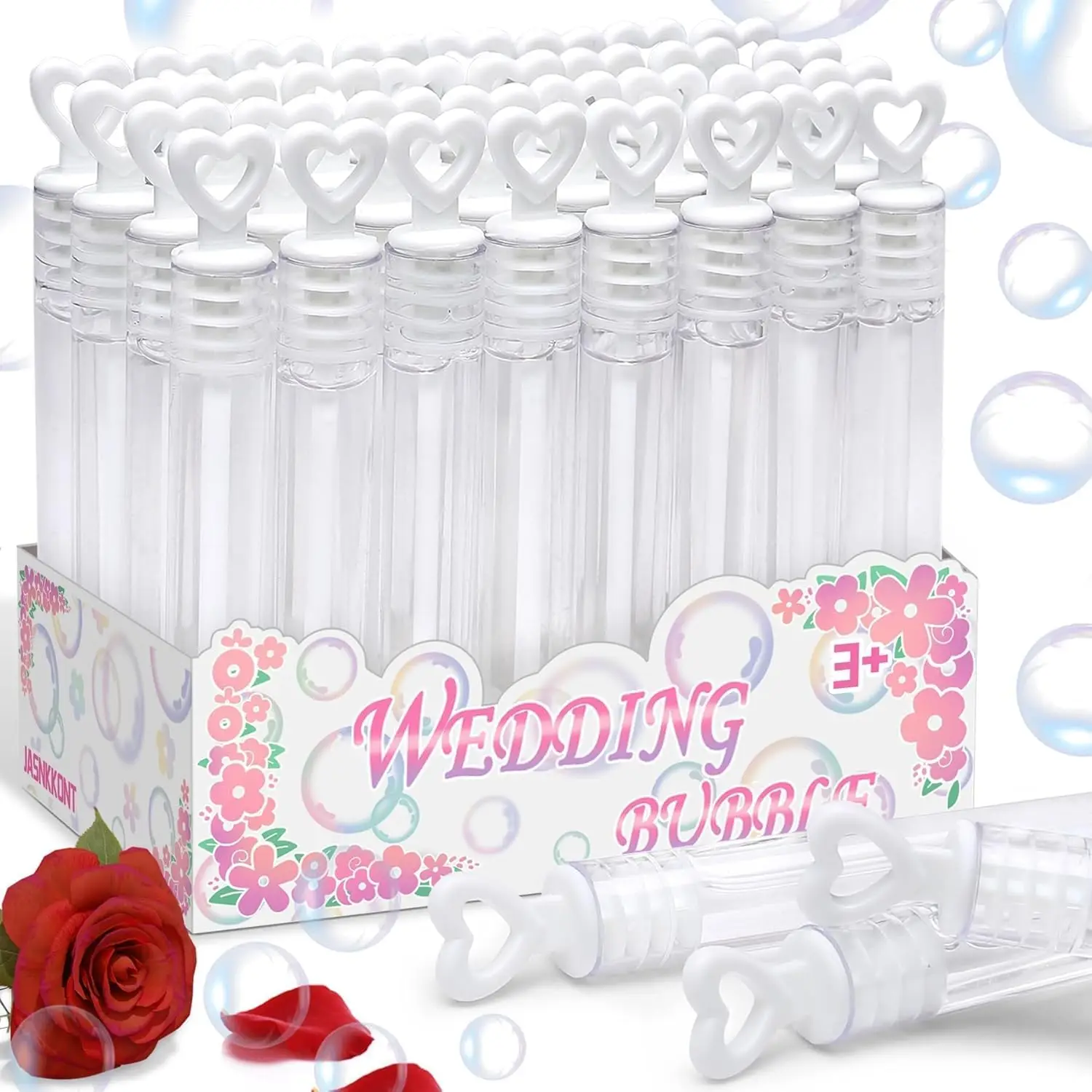 

32 White Heart Top Bubble Wands, Wedding Party Favors, Valentine's Day Supplies, Bulk Gift Box for Kids & Adults