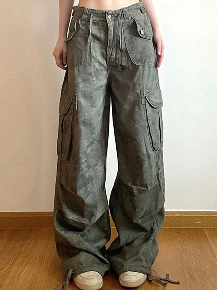 

Women's Retro Camouflage Cargo Pants Loose Hip-Hop Denim Jeans Streetwear Casual Hanging Pants Trendy Oversized Work Pants