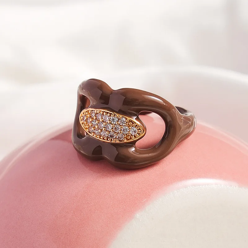 

Осенне-зимнее кольцо с коричневым цирконом, простое, универсальное, в японском стиле, роскошное, матовое, в стиле русалки, модное ювелирное украшение, аксессуар