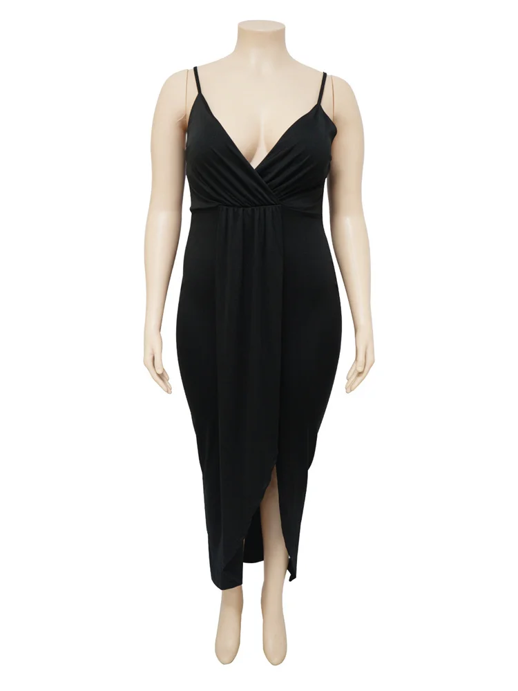 Wmstar-Robe maxi élégante à col en V pour femme, grande taille, slip, solide, vente en gros, livraison directe, nouveaux vêtements, été