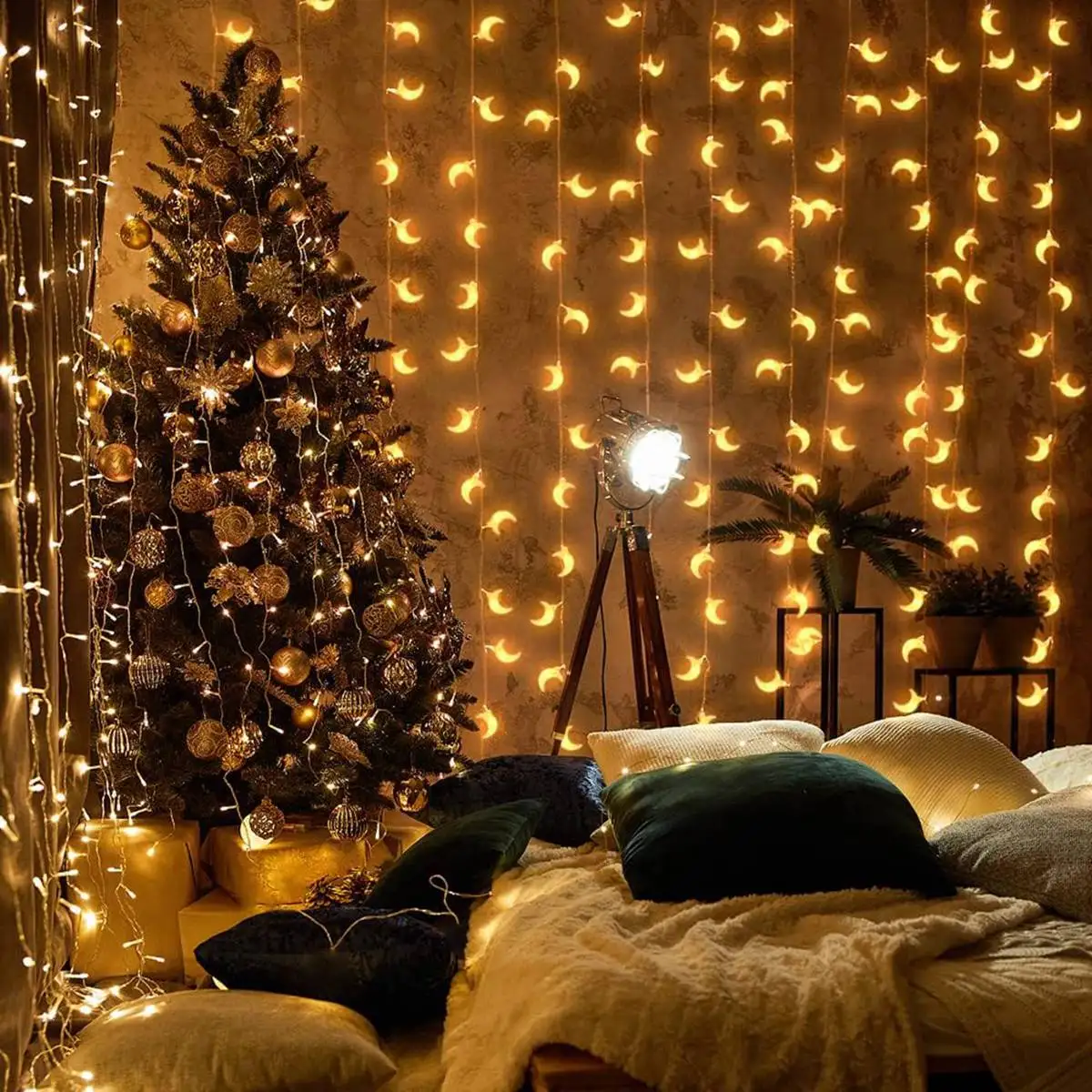 1pack Ramadan Decor Moon String Lights Battery Operated LED Ramadan Mubarak Lights For Crescent Party Home Garden Living Rooms