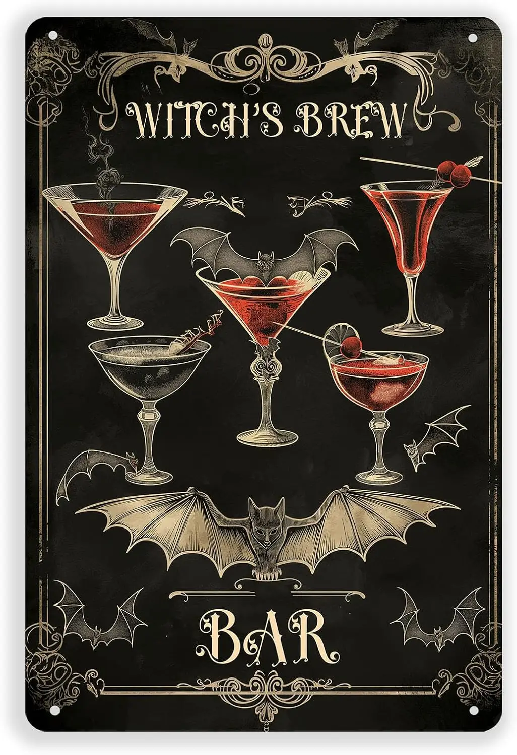 Witchs Brew Bar Tin Sign Gothic Potion Halloween Metal for Home Kitchen Cafe Porch Room Pary Wall Art Plaque -aluminum