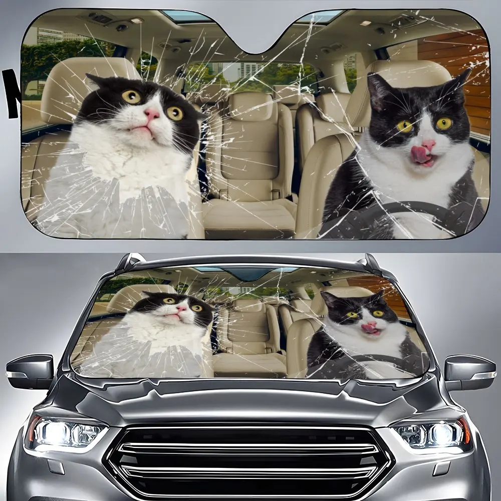 

Mixed-breed Cat Driving Car Interior Front Windshield Sun Shade, Auto Accessories Cats Sunshade for SUV- Blocks Uv Rays Protect