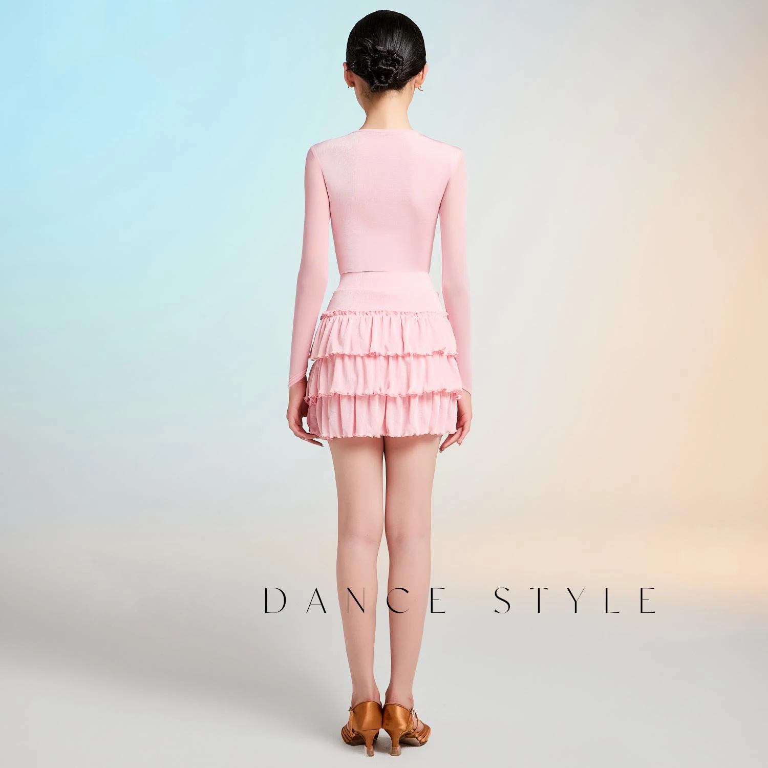 2025 新しいラテンダンス競技服女の子のためのメッシュ袖付きスプリットスカートスーツチャチャルンバタンゴドレスラテンウェア DQS21336