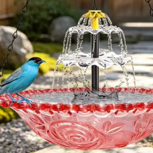 Solar Hanging Bird Bath With Fountain Pump Metal Garden Water Feature For Wildlife Attraction Outdoor Decoration