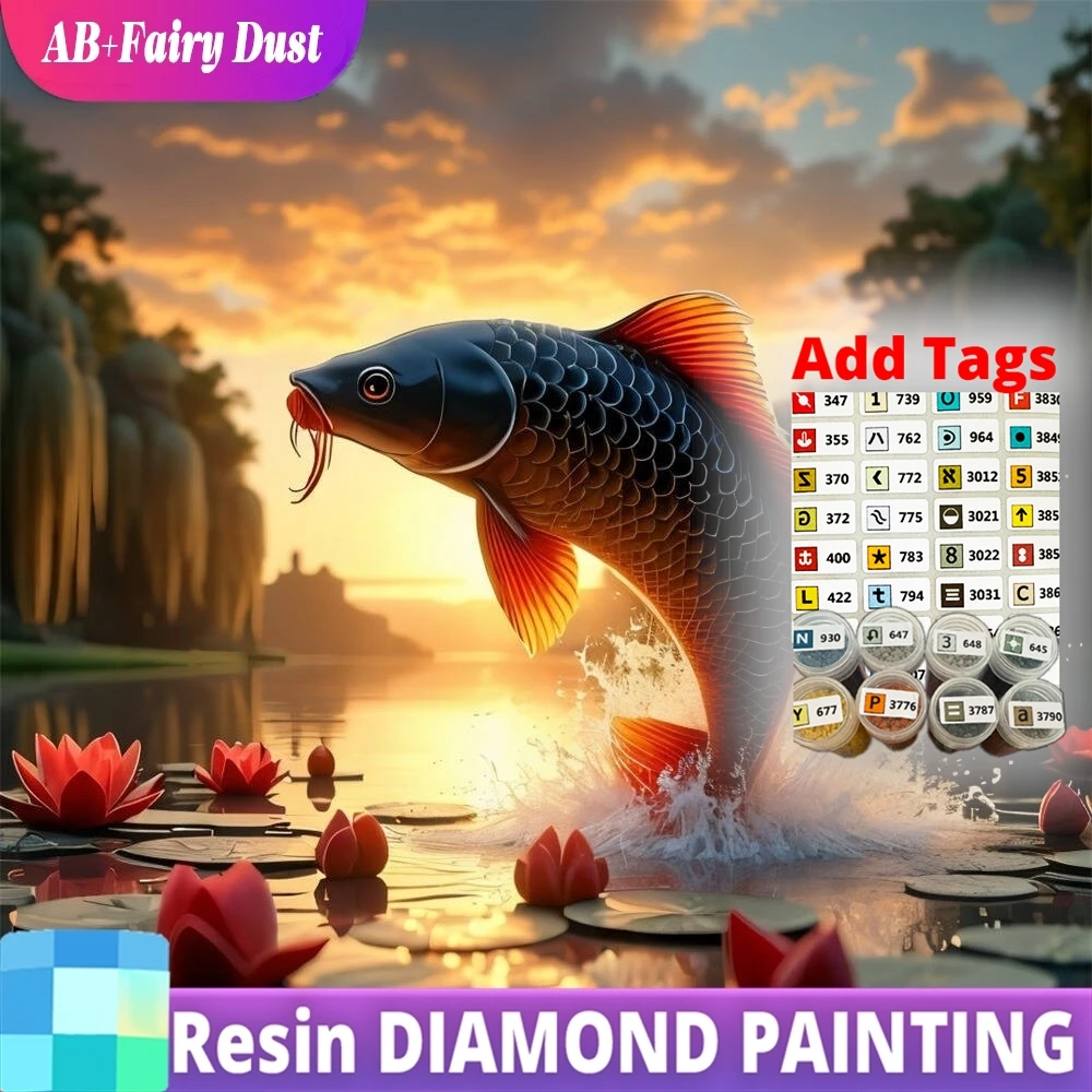 

Resin AB Fairy Dust New Arrival Diamond Mosaic Fish Animal Cross Stitch Kits Art DIY Sunset Diamond Painting Lotus Flower Decor