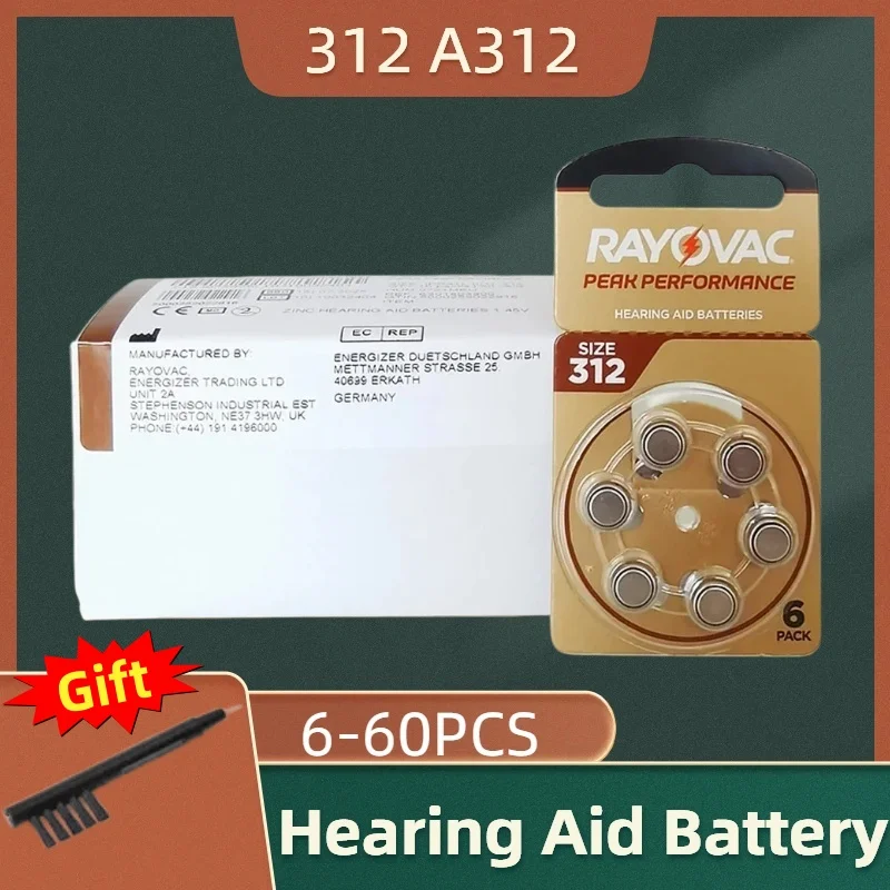 6-60PCS Hearing Aid Batteries Rayovac PEAK 1.45V High Performance 312 312A A312 PR41. Battery For BTE CIC RIC OE Hearing Aids