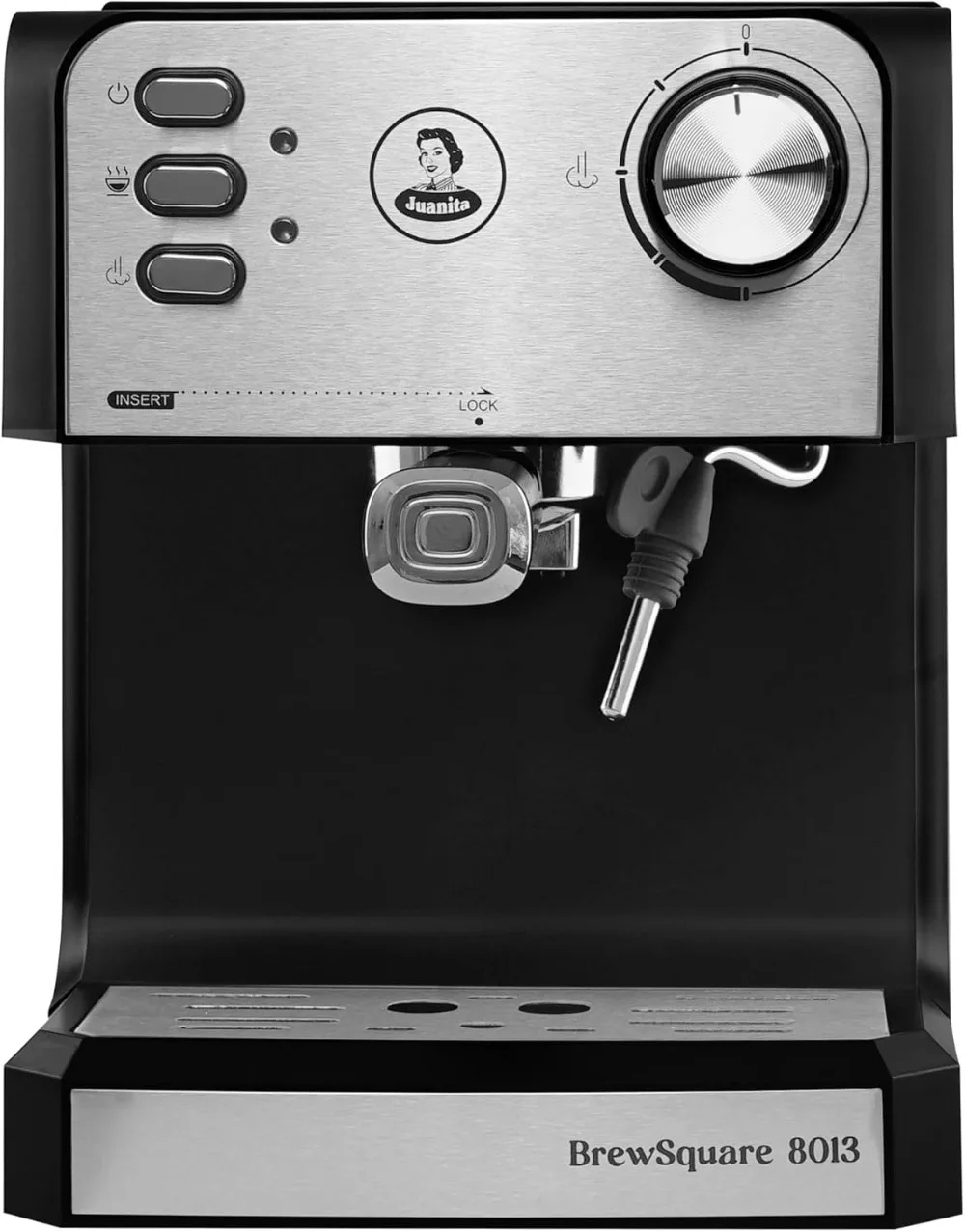 Juanita Cafetera Espresso BrewSquare 8013 Semiautomática – 20 Barras – 850W – Depósito 0,8L Brazo Vapororizador y Doble Salida
