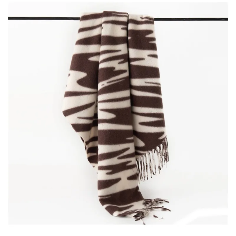 Imitation Cashmere Scarf for Women Fashion Deep Coffee Zebra-stripe Thick Couples Scarves Warm Shawl Clothing Accessories Gift