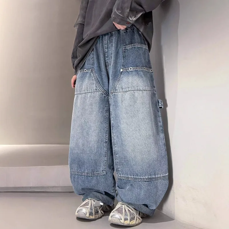 

Весна-Осень 2026: Новые детские джинсы для мальчиков в стиле кэжуал, свободного прямого кроя, модель «Руффан Хэндсом»