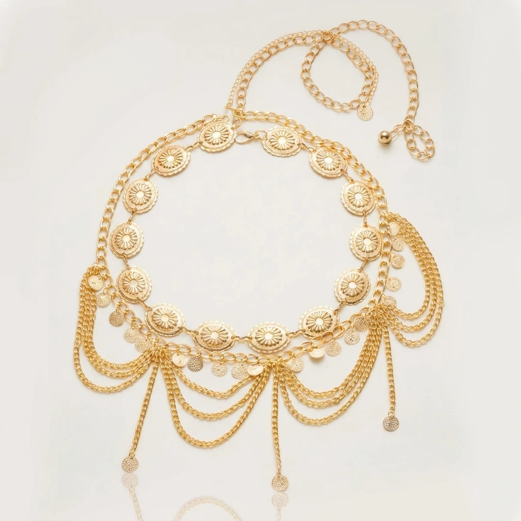 Gold Color Bohemian Portrait Coin Tassel Waist Chain For Women Sexy Bikini Beach Body Jewelry view 5