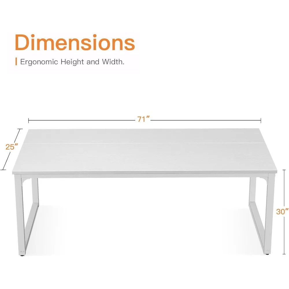 71 Inch Computer Desk, Modern Simple Style Desk for Home Office, Study Student Writing Desk, Pure White
