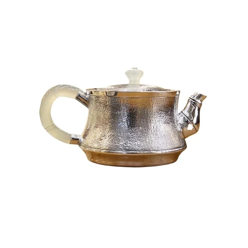 Jade handle silver pot 999 sterling silver boiling water to make tea, single pot, one kung fu tea set, and a full silver brewing