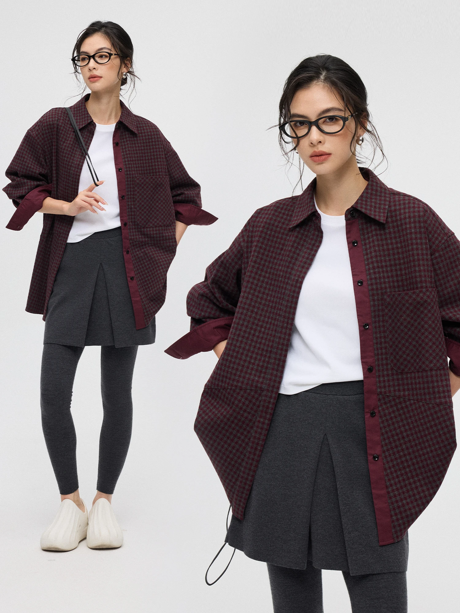 

ZzZHANG Повседневная свободная рубашка-куртка в клетку с длинным рукавом, в стиле колор-блок, новая модель, женская, модная, удобная, из полиэстера, весна-осень