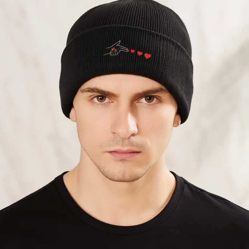 Chapeau tricoté chaud imprimé geste de cœur de dessin animé de mode d'hiver pour hommes et femmes, chapeau tricoté essentiel résistant au froid pour l'extérieur