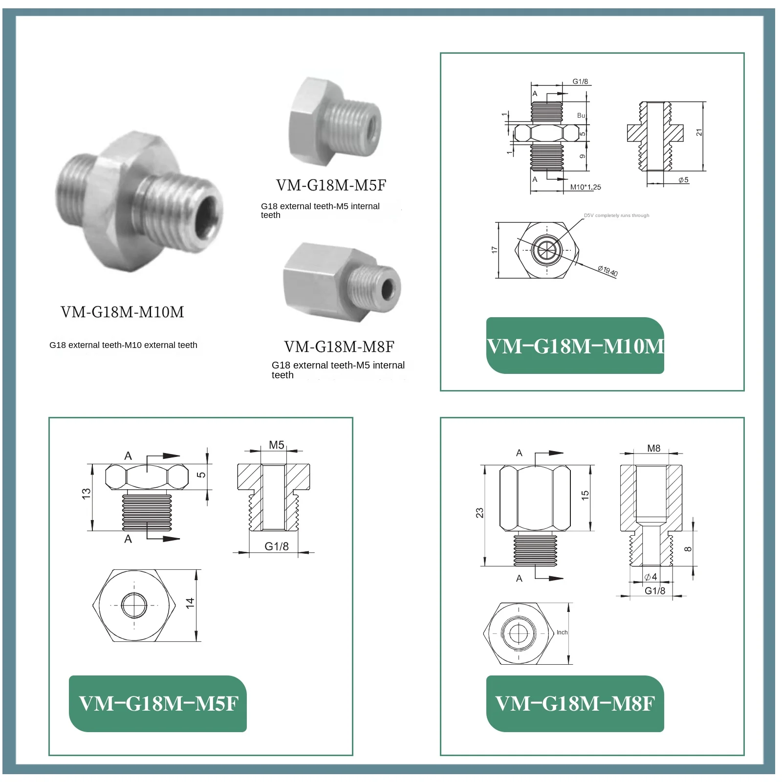 Vacuum Suction Cup Fittings Adapter Mechanical Arm Accessarries Seat Suction Nozzle Screw Thread G1/8 G14 to M5/M8/M10