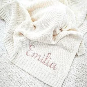 Baby Blanket Embroidered Name Stroller Blanket,Newborn Baby Gift ,Soft Breathable Cotton Knit Baby Shower Gift Baby Blanket