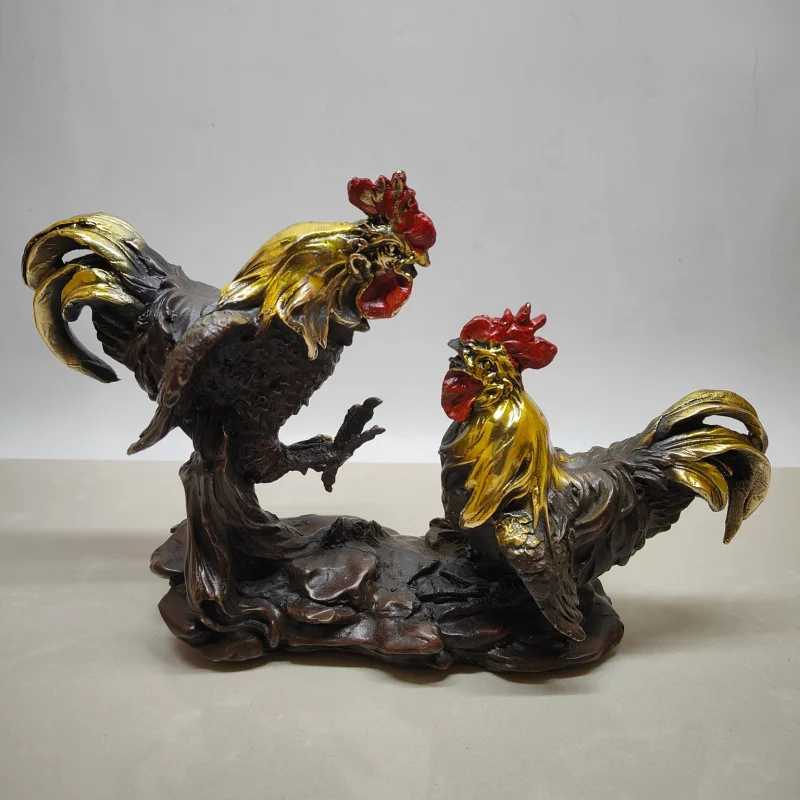 

Vintage Copper Family Portrait Rooster Ornament Antique Collection Brass Imitation Copper Gilded Large Rooster Figurine Craft