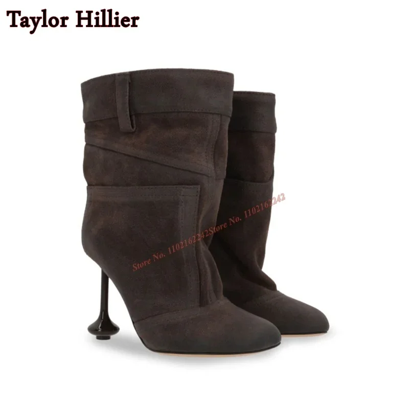 Autumn Special-Shaped Square Toe Short Boots Blue Stitching Cowboy Women\'S Boots Fashion Party Catwalk Slip-On Luxury Short Boot