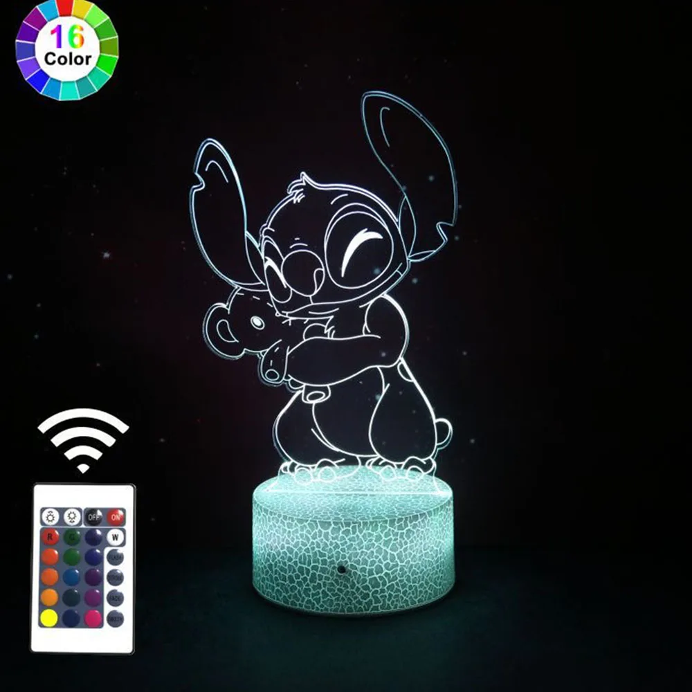 Disney Stitch Lilo Anime Character 16Colors Led 3D Night Light Model Toy Children\'s Bed Room Decoration Birthday party gifts