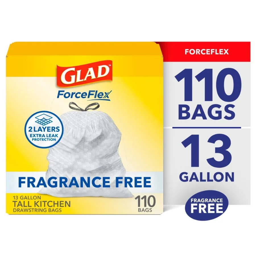 

ForceFlex Tall Kitchen Drawstring Trash Bags 13 Gallon Fragrance Free 110 Count Ideal for Heavy-Duty Kitchen Waste Management S