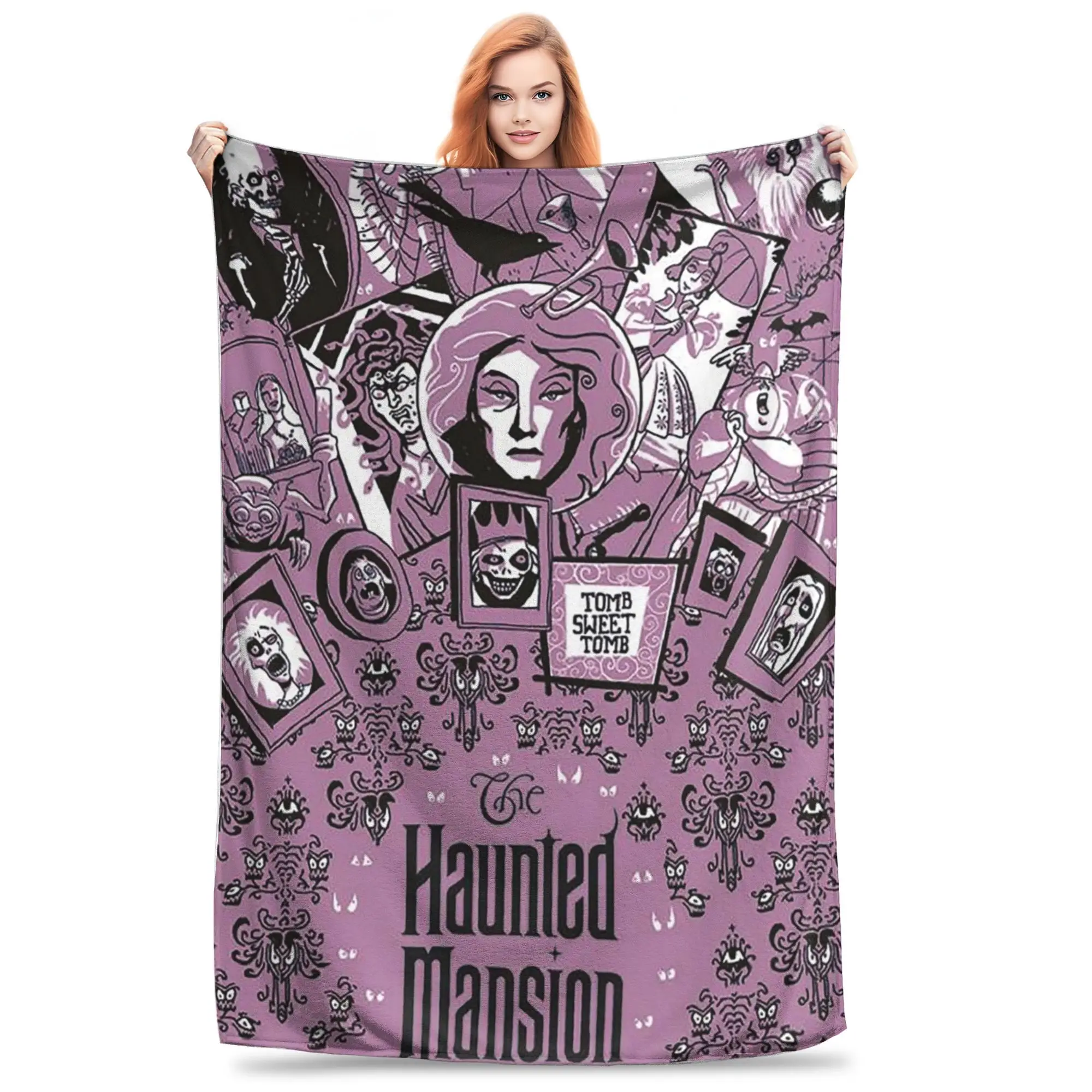 Flannel Throw Blanket Grimace Haunted Mansion Halloween Horror Warm Plush Blankets Soft Bedding for Bedroom Home Picnic Couch
