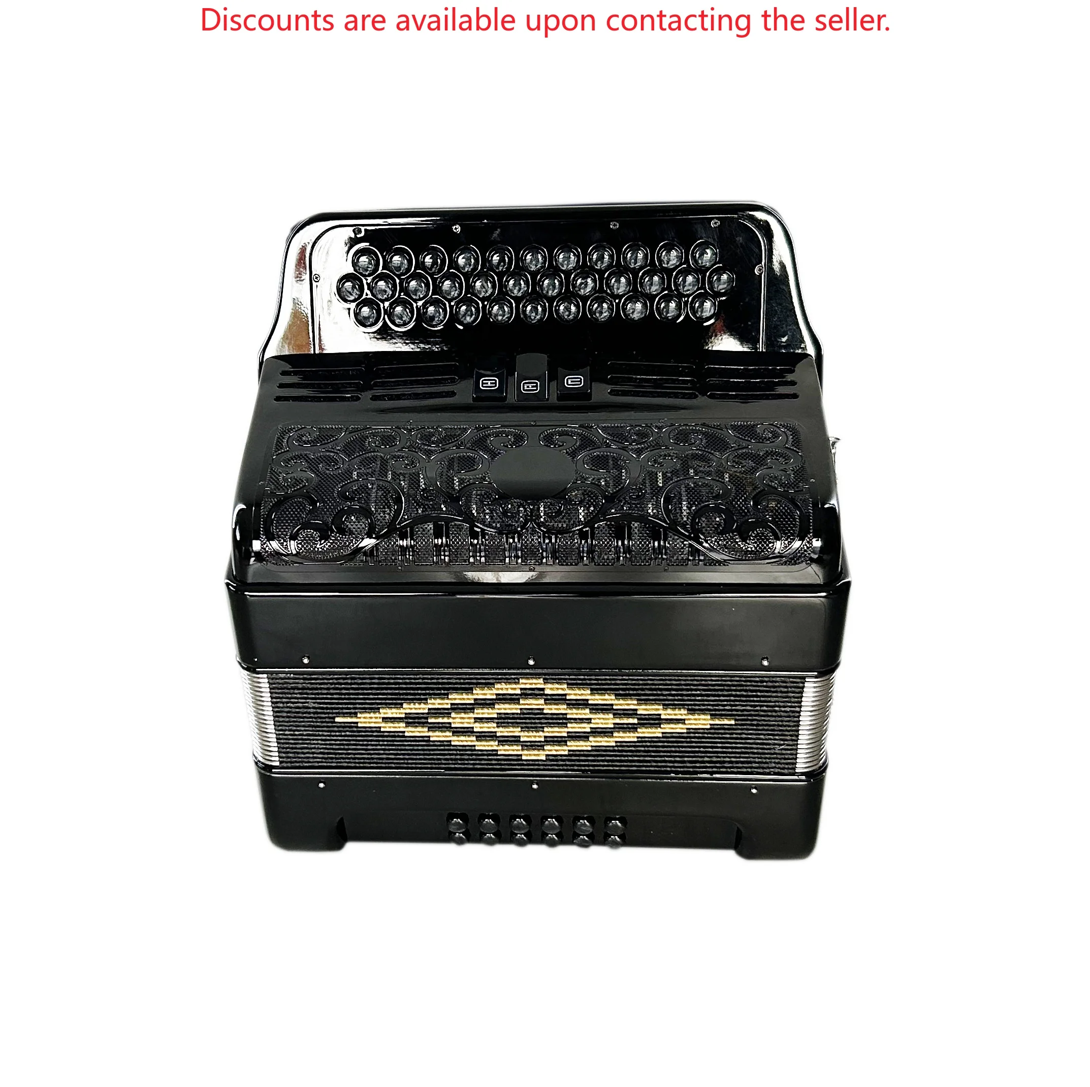 OEM Professional 34-Button 12-Bass 3-Register Shining Black Accordion with Black Grill and Buttons JB3412C