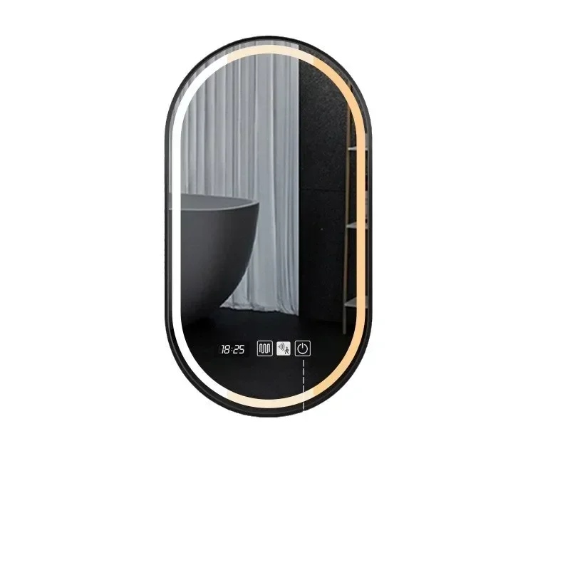 

Frame smart bathroom mirror with lamp LED defogging touch screen wall hanging project hotel vanity mirror