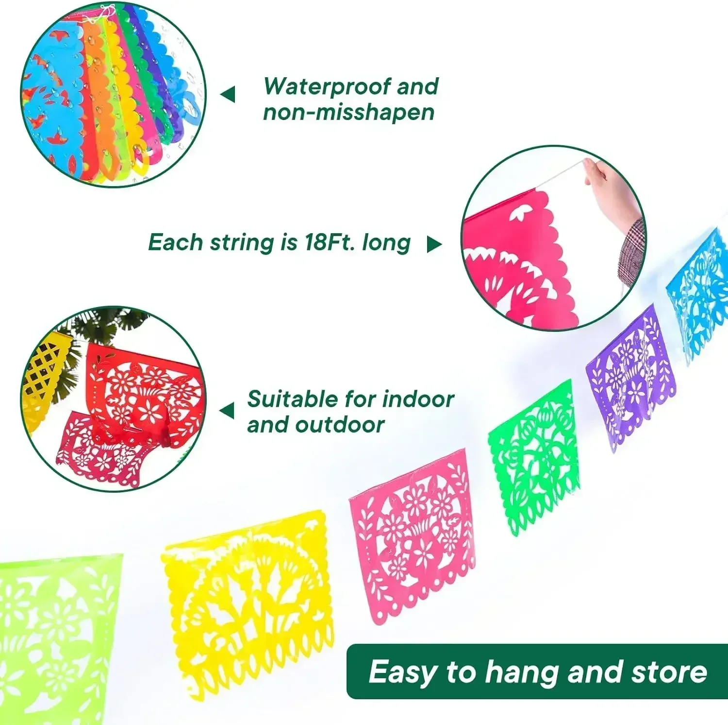 4 PCS Mexican Party Banners,  Plastic Papel Picado Mexico Decor, Easter Decor, ,  Day of The Dead Decoration, 18 Feet Total  ﻿