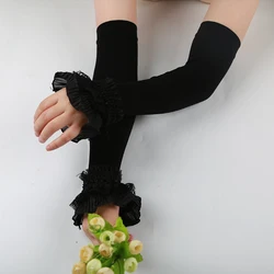 Spring Summer Anti-UV Long Arm Sleeves With Ruffles White/black Sun Protection Arm Covers For Women Driving Sunscreen Arm Sleeve