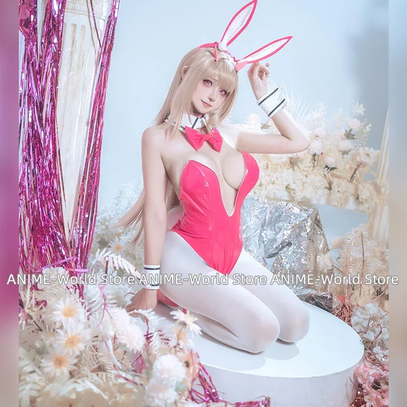 NIKKE The Goddess of Victory Cosplay Catsuit Bodysuit Viper Toxic Rabbit Sexy Pink Leather Bunny Stretch Jumpsuit Ears Tail