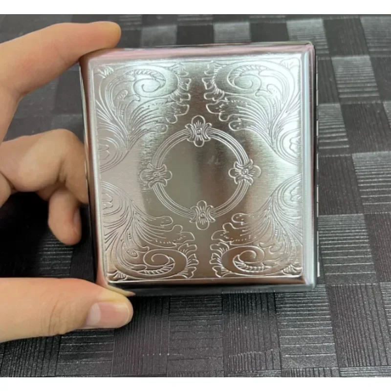 

1 Pcs Metal Cigarette Case Cigar Container Box Cigs Humidor Silver Portable Storage Flip Lid Travel Holder