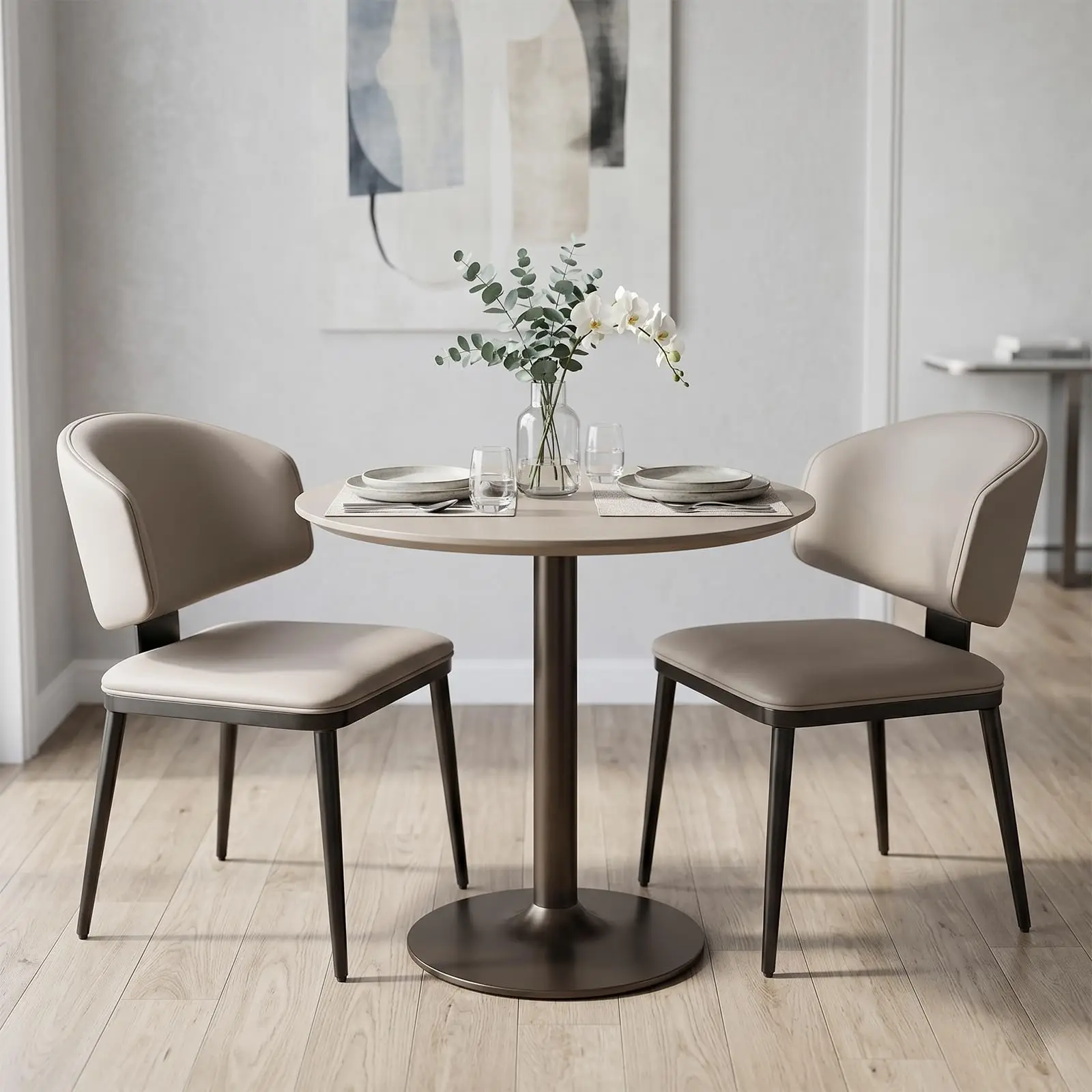 Dining Chairs Set of 2, Faux Leather Kitchen & Dining Chairs | Faux Leather Upholstery, Space Saving Design, Metal