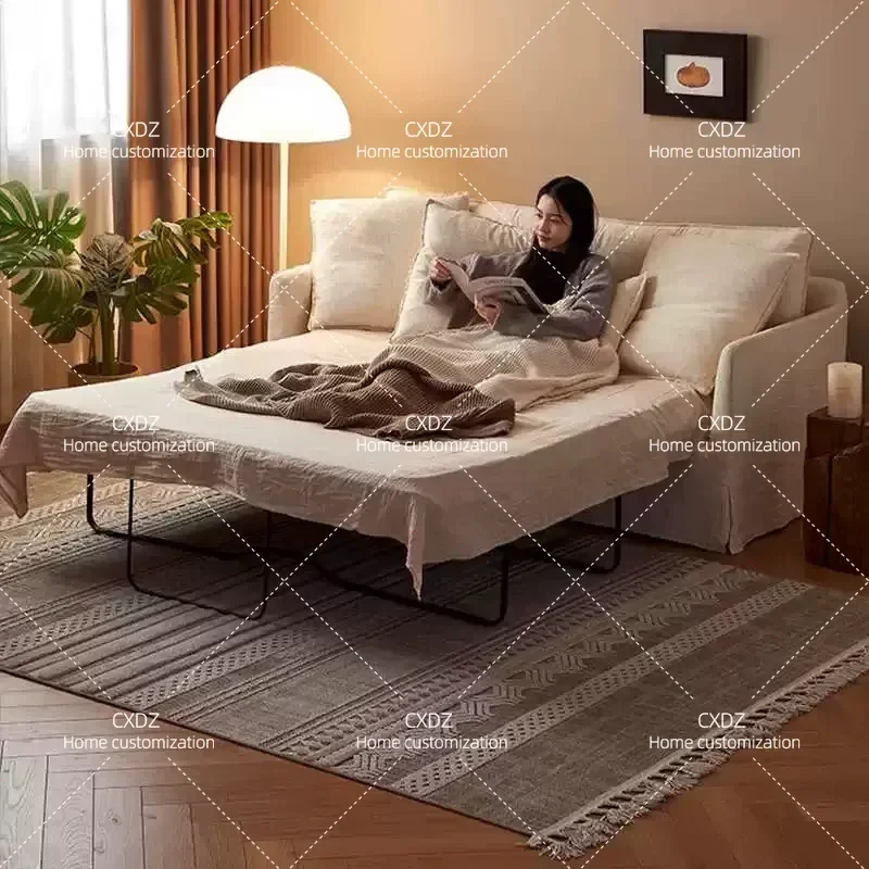 Wabi Sabi Linen Skirt Sofa Bed Dual Purpose Foldable Fully Removable Washable Cover Multi Functional Couch for Small