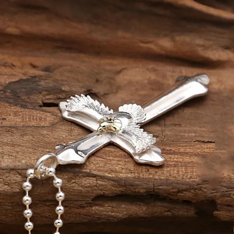 Imagem -03 - Sterling Silver Plain Eagle Pendant Simples Pena Suave Cruz Homens e Mulheres Novo Bocai-s925