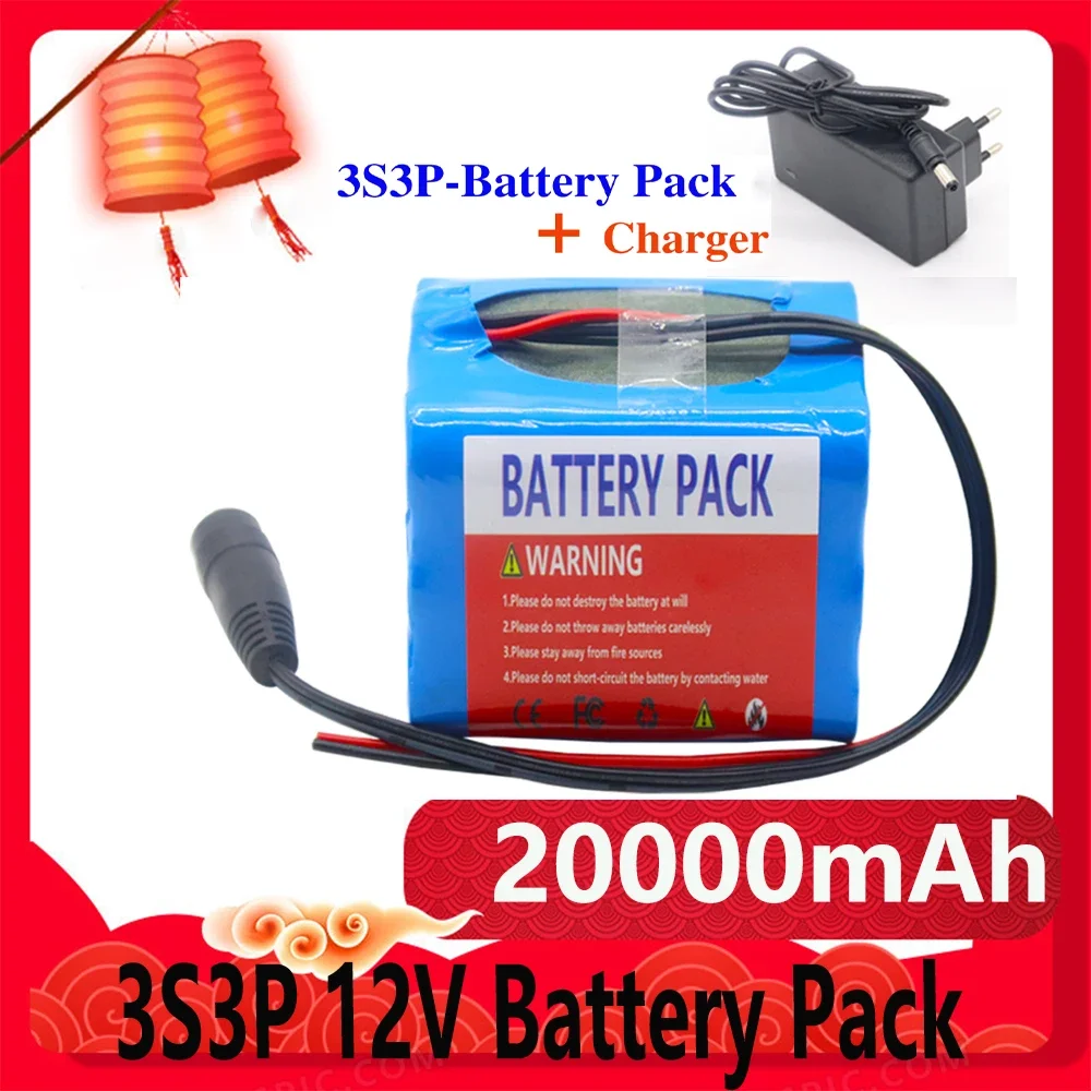 3s3p 12V 20Ah Battery Pack 18650 Lithium ion 12V 20000mAh DC12.6V Super Large Capacity Rechargeable Battery with BMS and Charger